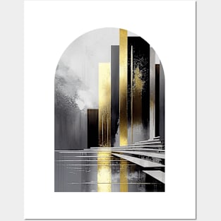 Abstract design, gray and gold geometric shapes Posters and Art